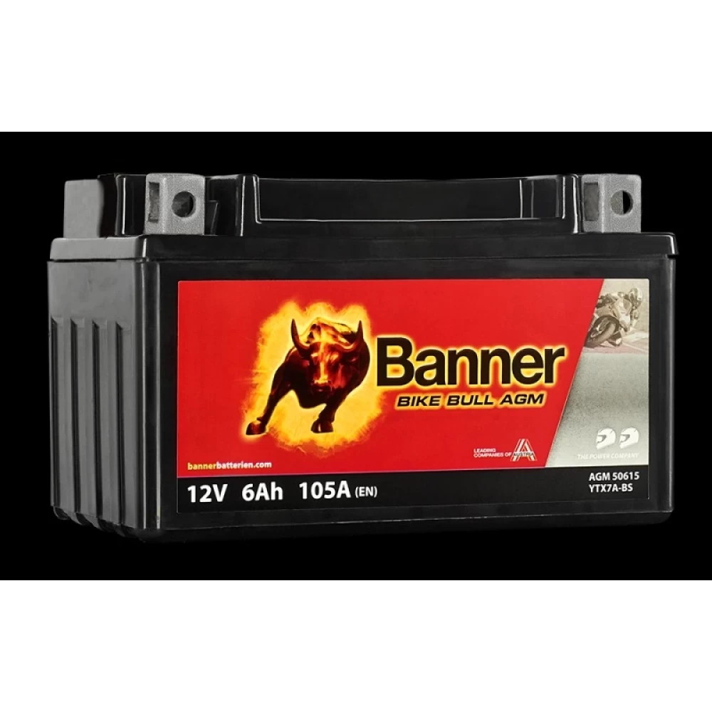 BTX7A-BS (YTX7A-BS) Μπαταρία Μοτοσυκλέτας BANNER Bike Bull AGM 50615  12V 6Ah 105A