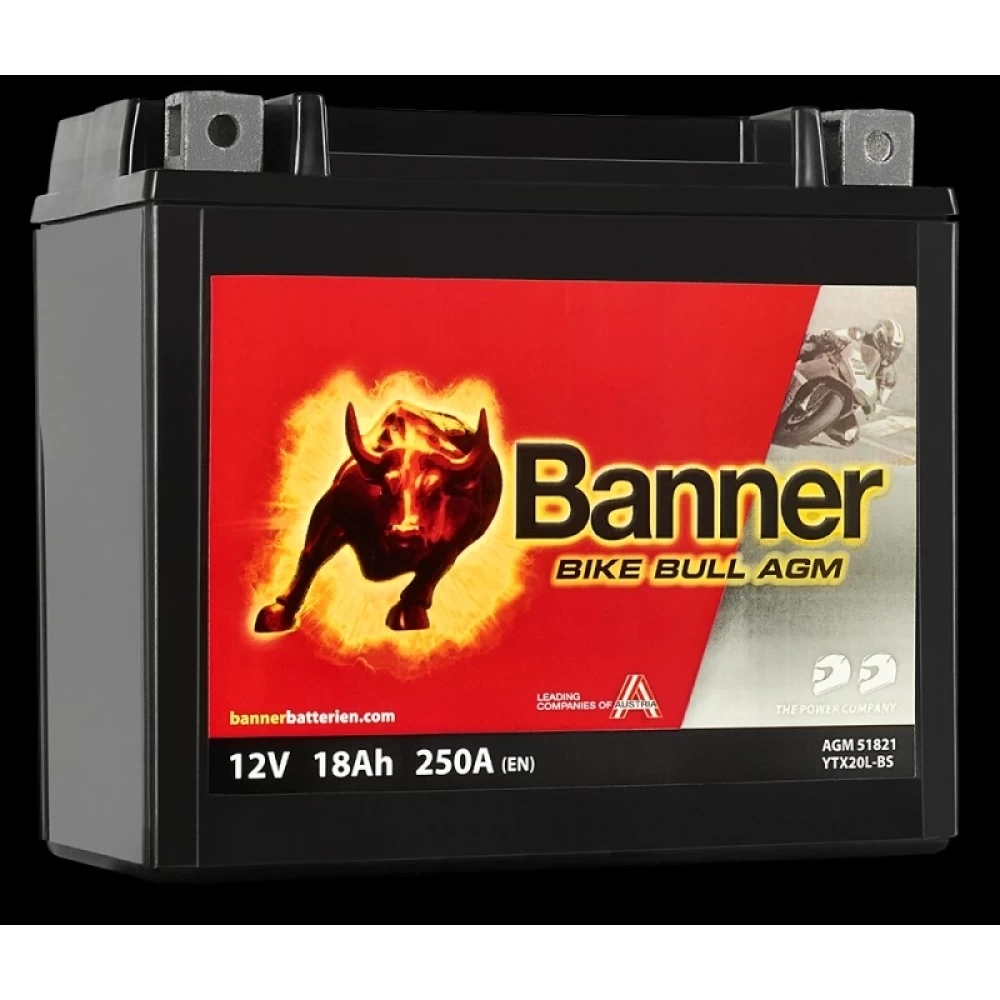 BTX20L-BS (YTX20L-BS) Μπαταρία Μοτοσυκλέτας BANNER Bike Bull AGM 51821 12V 18Ah 250A