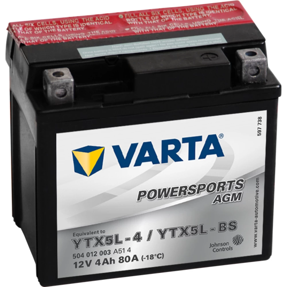 YTX5L-4/YTX5L-BS Μπαταρία Μοτοσυκλέτας VARTA Powersports AGM 4Ah